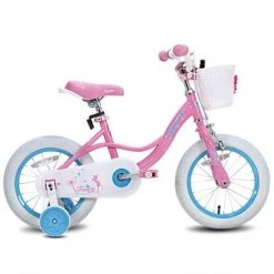 Joystar Fairy 16 Inch Kids Beginner Bike with Removable Training Wheels and White Handlebar Basket for Ages 4 to 7, Pink and Blue