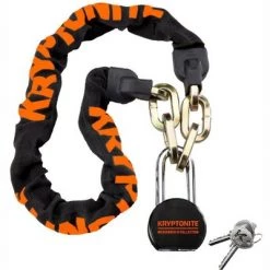Kryptonite Chain and Moly Padlock Steel Keyed 9.5mm x 100cm Black and Orange