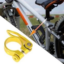 X AUTOHAUX Bike Bicycle Seat Post Clamp Quick Release Alumium Alloy 31.8 Gold Tone