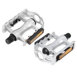 X AUTOHAUX Pair Silver Tone Black Alumnium Alloy Pedals for Bicycle Cycling Bike Pedals 4.3" x 2.6" x 0.9"