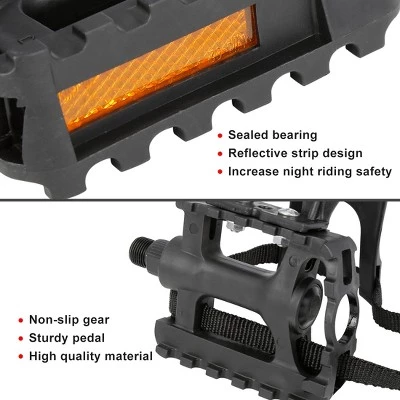 Unique Bargains Pair Road Mountain Bike Pedals with Toe Clips Foot Strap Bike Pedals 5.71"x4.53"x3.54" 2 Pcs - Image 2