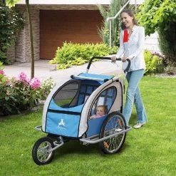 Aosom Elite 2-In-1 Three-Wheel Bike Trailer & Jogger for Two Children with 2 Security Harnesses & Storage