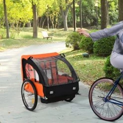 Aosom 2-Seat Kids Child Bicycle Trailer with a Strong Steel Frame and 5-Point Seat Harnesses