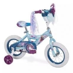 Huffy Frozen 2 12-Inch Kids Toddler Boys and Girls Ages 3-5 Training Wheel Coaster Bike Bicycle with Handlebar Bag and Streamers, Blue/Purple
